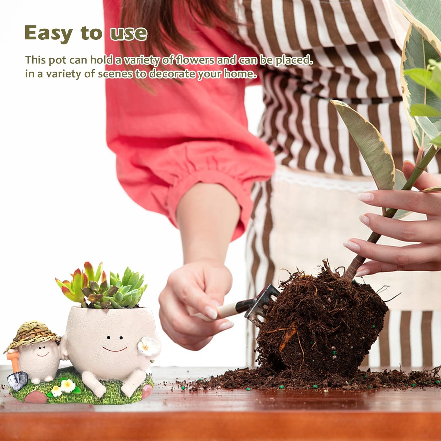 Domigard Swing Face Planter Pot,Cute Resin Flower Head Planters for Indoor Outdoor Plants,Unique Face and Sit Chair Design for String of Pearls,Ideals Gift for Mother's Day,Christmas(Lawn)