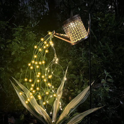 QOCNAM Solar Watering Can with Lights, Retro Metal Hanging Solar Lantern with String Lights, Solar Lanterns Outdoor Waterproof Garden Decor, Star Art Lamp Decorative for Walkway Backyard Patio Lawn