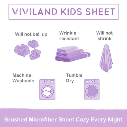 Viviland Kids Twin Sheet Set - Girls Purple Twin Sheet Set - Kids Toddlers Twin Microfiber Single Fitted Sheets and Pillowcase - Colorful Hearts Printed
