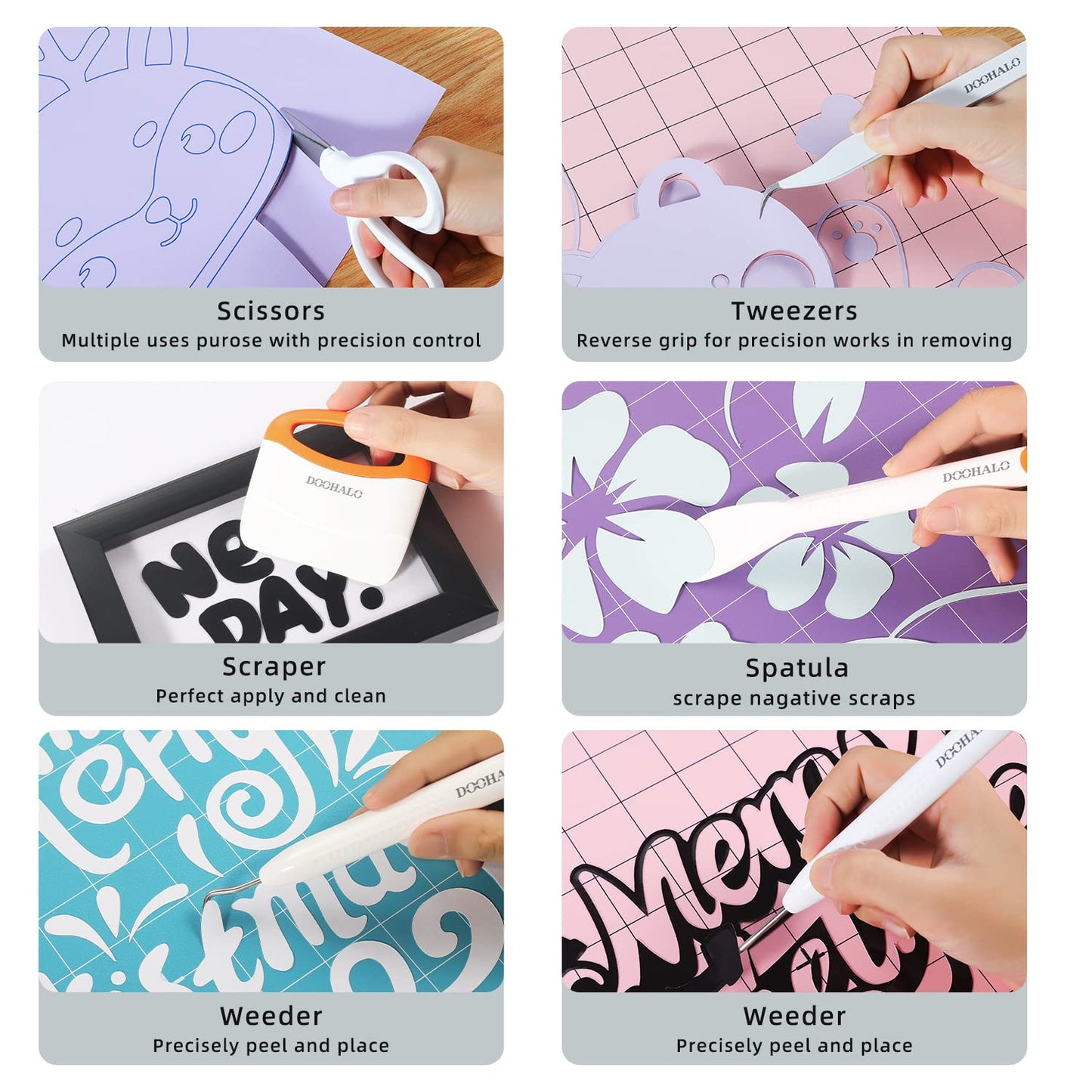 DOOHALO Brayer Roller Vinyl Weeding tools for Cricut Tools Crafting Basic Accessories Set Kit for Silhouette Weeding scraper spatula tweezers scissors basic tools bundle for sewing