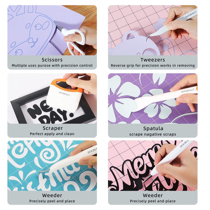 DOOHALO Brayer Roller Vinyl Weeding tools for Cricut Tools Crafting Basic Accessories Set Kit for Silhouette Weeding scraper spatula tweezers scissors basic tools bundle for sewing