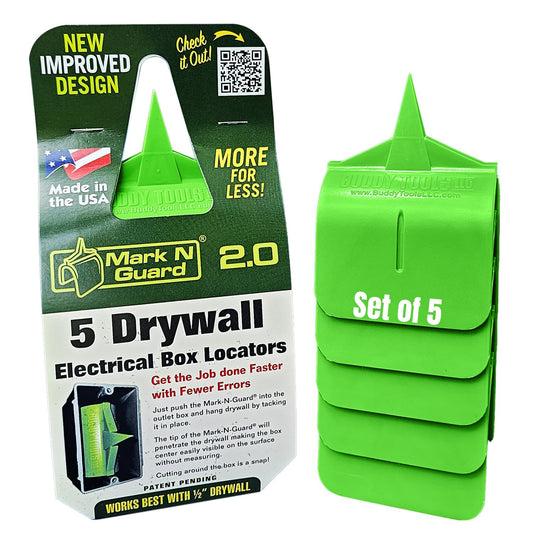 Buddy Tools Mark N Guard, Set of 5 - Drywall Outlet Marker for Finishing - Protects Wires During Sheetrock Installation - Drywall Tools for Electrical Outlet Marking - Electrical Box Locator