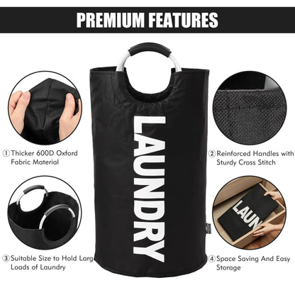 DOKEHOM 125L X-Large Collapsible Washing Laundry Basket Bag (7 Colors) for Bedroom, Fabric (Black, XL)
