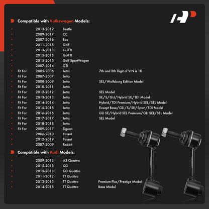 A-Premium 2 x Rear Sway Bar Links Stabilizer Bar Links, Compatible with Volkswagen Jetta Golf Passat Tiguan Eos CC Beetle & Audi A3 (Quattro) Q3 (Quattro) TT (Quattro)