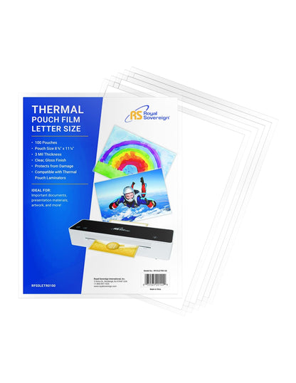 Royal Sovereign Thermal Laminating Sheets, 9” x 11.2” Letter Size Pouches Clear Gloss, 3 Mil 200-Pack (RF03LETR0200)