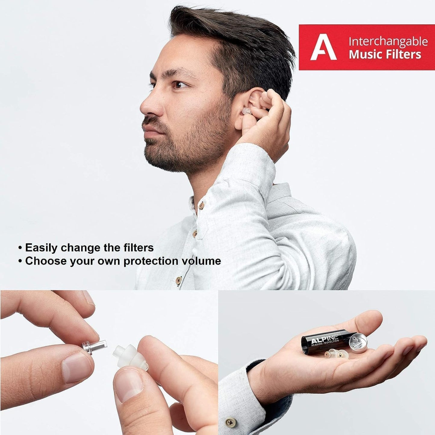 Alpine MusicSafe High Fidelity Music Ear Plugs for Noise Reduction - 2 Interchangeable Filter Sets - Professional Musician Hearing Protection - Hypoallergenic Reusable Soft Transparent Earplugs