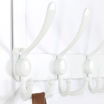 SKOLOO Over The Door Hook 5 Tri Hooks, Stainless Steel Heavy Duty Over Door Hook for Hanging Coats Clothes Towels, Over Door Hanger for Bathroom Bedroom, White