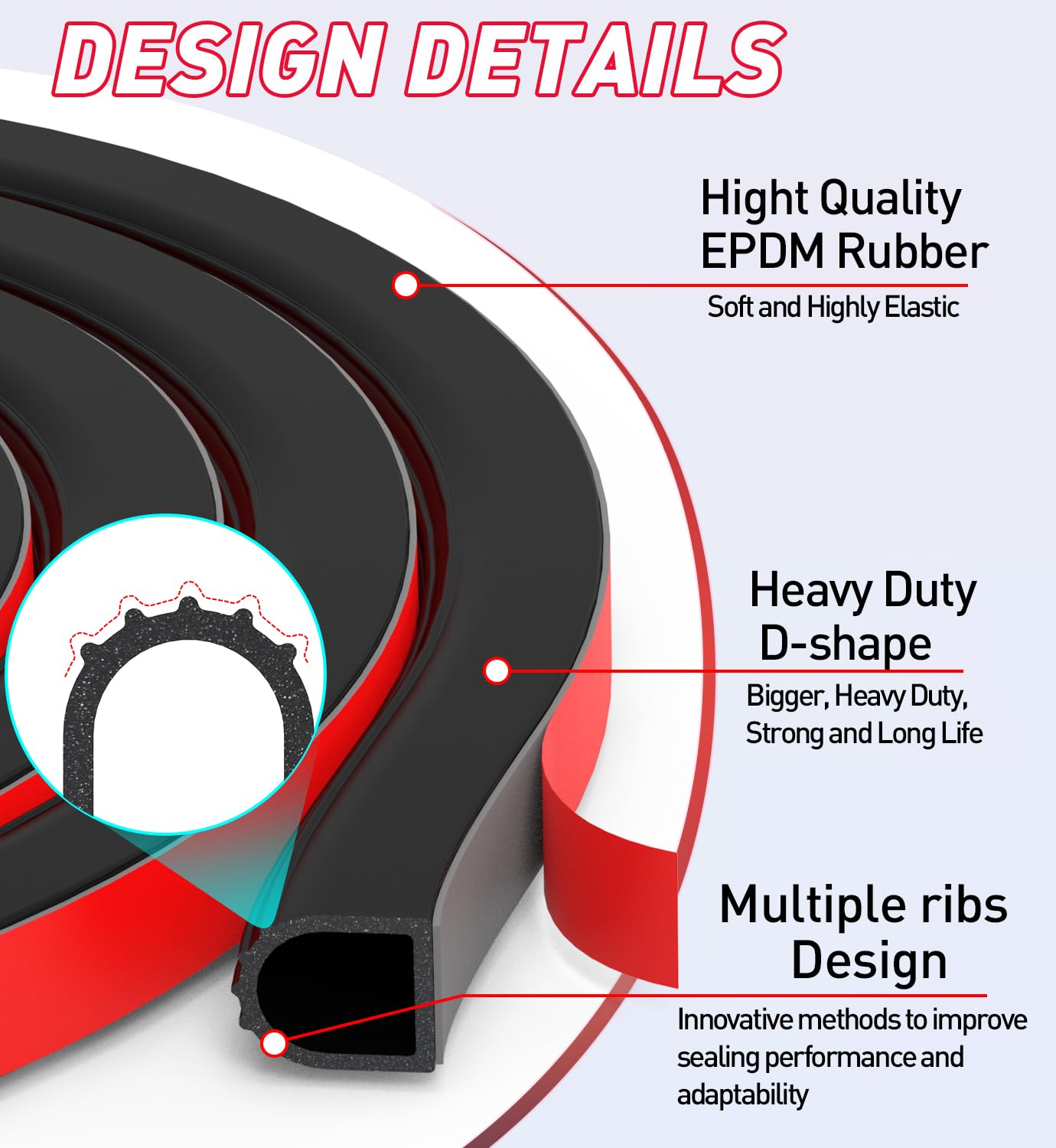 CHUANJI Rubber Seal Strip D Shape RV Weather Stripping Exterior 1" RV Slide Out Seal Self-Adhesive Extra Thick Automotive weatherstripping for Boat, Car, Truck, Marine,Garage Doors/Window (6 ft)