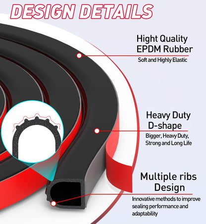 CHUANJI Rubber Seal Strip D Shape RV Weather Stripping Exterior 1" RV Slide Out Seal Self-Adhesive Extra Thick Automotive weatherstripping for Boat, Car, Truck, Marine,Garage Doors/Window (6 ft)