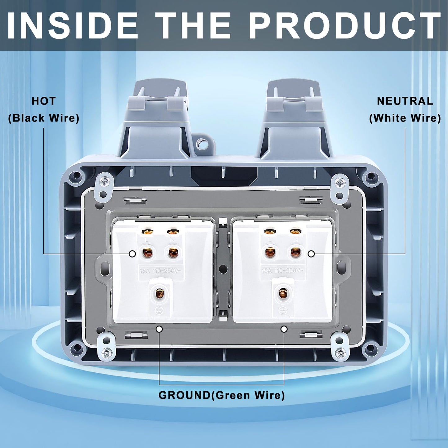 Zhushan Outdoor Weatherproof Wall Power Socket - Dual Function: Single 15A Waterproof Socket w/ 2 Gang Switched Cover, IP66 Rated, Lockable - Ideal for Garden, Outdoor, Indoor Use (125V/110-250V