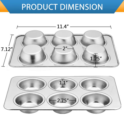 Set of 2 Stainless Steel E-far Baking Muffin Pans, Metal Cupcake Tray, Non-Toxic and Healthy, Suitable for Oven and Dishwasher, Standard Size - 29 x 18 x 3.2cm
