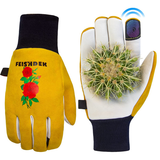 Cactus Gloves Soft Deerskin Women Gardening Glove Thorn Proof for Cacti Handling (Medium, Yellow)