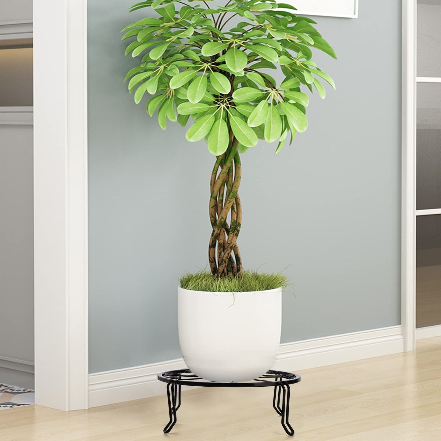 Tosnail 5-Pack Black Metal Plant Stands for Indoor & Outdoor, Holds Up to 60 lb Each, Double Braces Legs