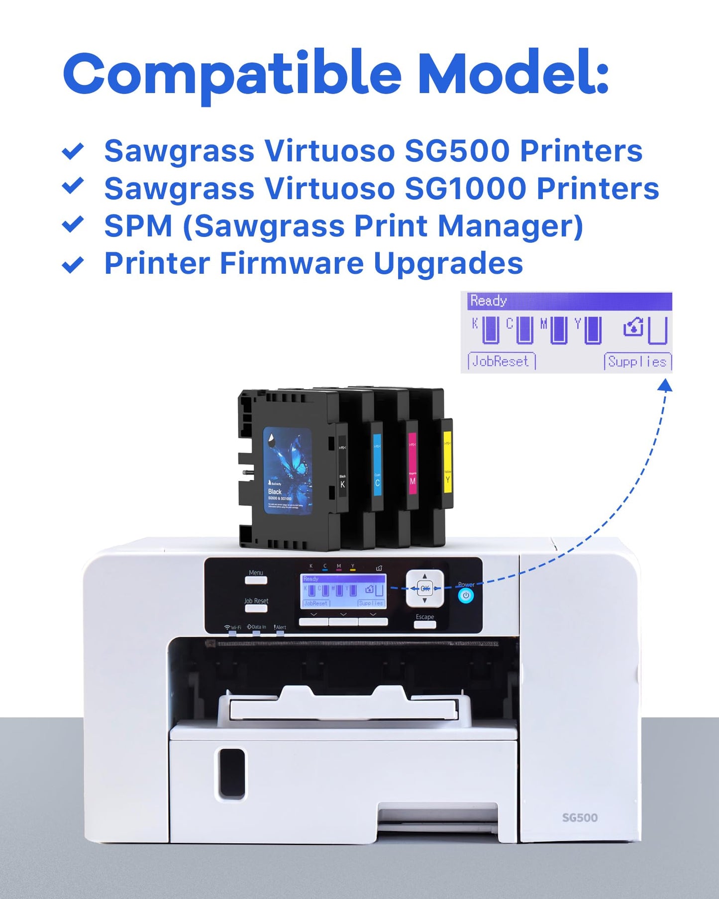 2026 3.09 Sublimation Ink Cartridge Compatible with Sawgrass SG500 SG1000 Printer All Versions | No Grid Lines Guaranteed | High-Performance & High-Viscosity Gel Ink | Long-Lasting(4 PK, B/C/M/Y)