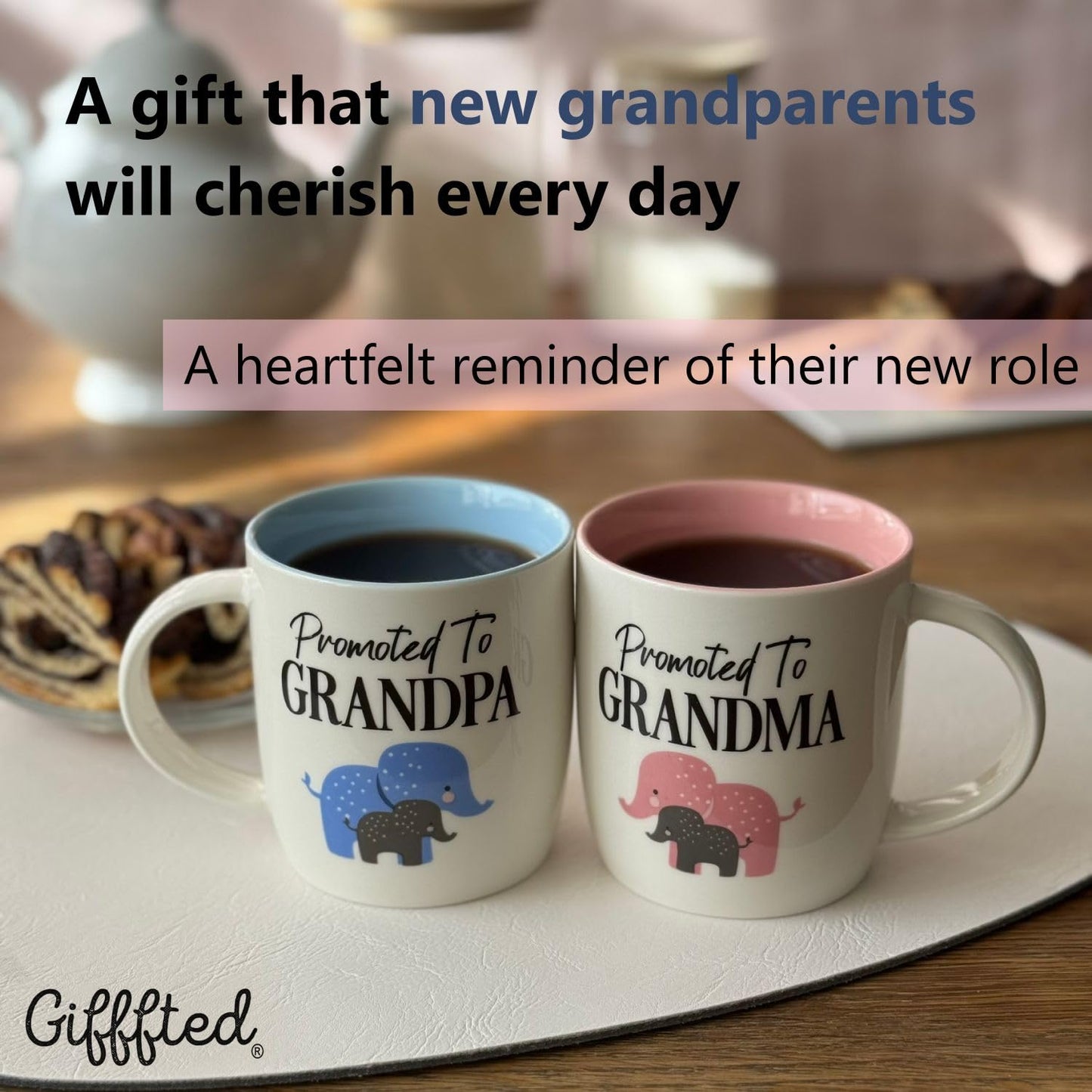 Triple Gifffted Promoted to Grandparents Coffee Mugs for New Best Grandma and Grandpa, Gifts Ideas First Time Grandparent Baby Reveal Pregnancy Announcement Christmas, Ceramic 13Oz