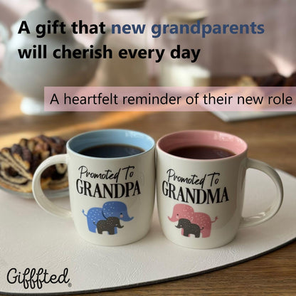 Triple Gifffted Promoted to Grandparents Coffee Mugs for New Best Grandma and Grandpa, Gifts Ideas First Time Grandparent Baby Reveal Pregnancy Announcement Christmas, Ceramic 13Oz