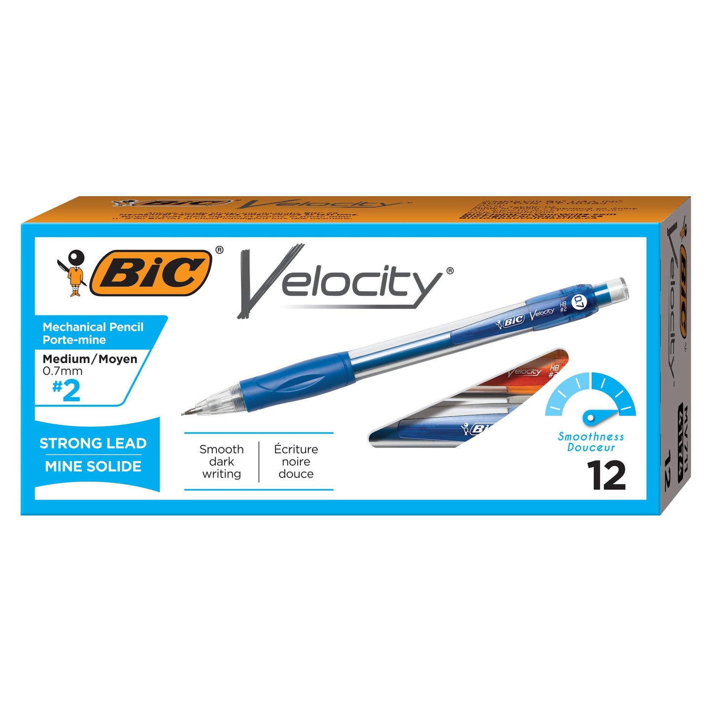 BIC MV711-BLK Velocity Mechanical Pencils, Black, 0.7mm, Dozen Box (Blue, Barrel Only)