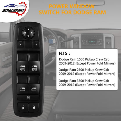 ATRACYPART Power Window Master Switch | for 2009 2010 2011 2012 Dodge Ram 1500 2500 3500 with Quad and Crew Cab | Replaces OE# 4602863AD,4602863AC,4602863AB