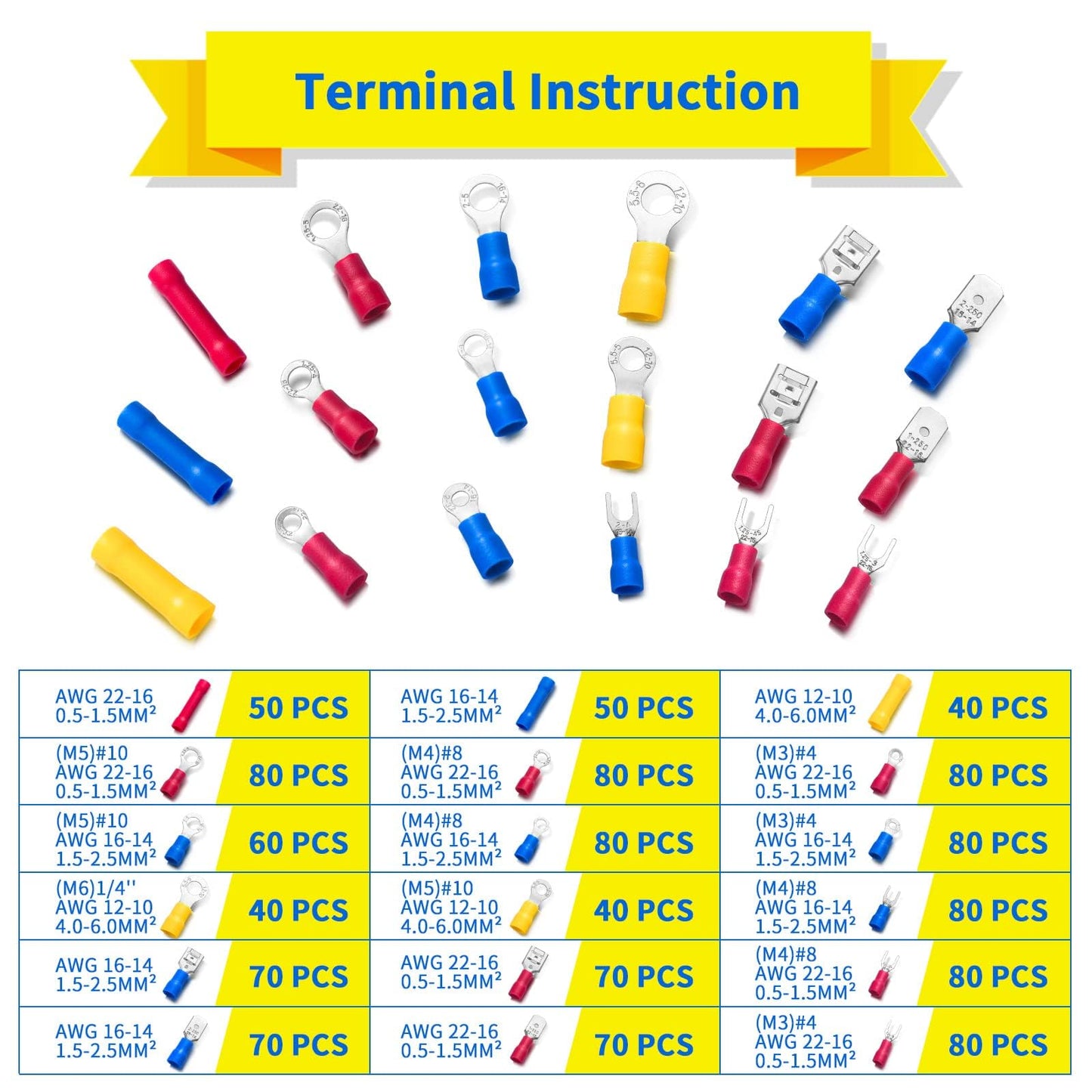 1200PCS Electrical Connector Kit-Sopoby Automotive Insulated CrimpTerminals Connectors for Wiring Mixed Ring Fork Spade Butt Connector Set