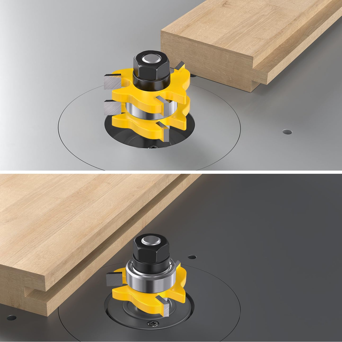 Tongue and Groove Router Bit Set with 1/4 Inch Shank, 2PCS Adjustable T Shape Tongue & Groove Router Bit Set, Cabinet Door Wood Milling Cutter Woodworking Tool for Grooving, Joinery