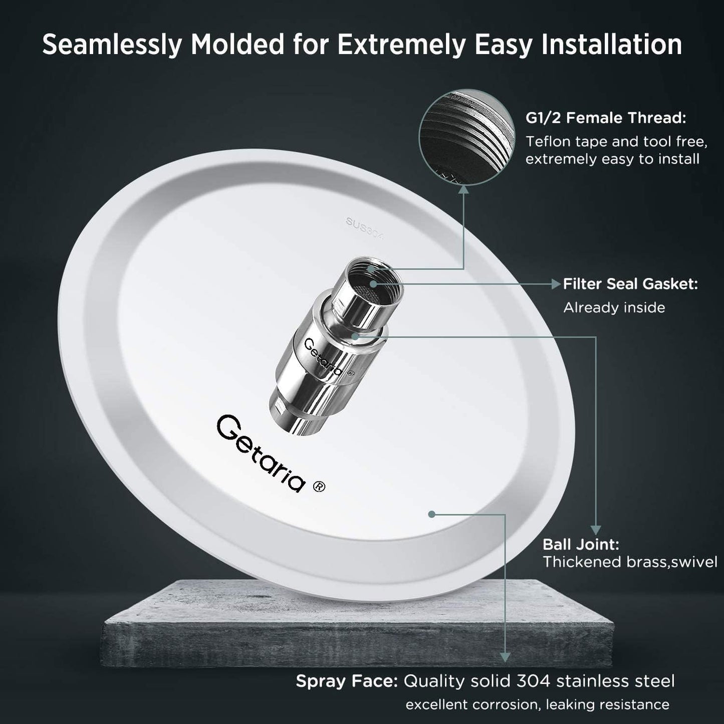 Rainfall Shower Head,8" Round Stainless Steel Rain Shower Heads with Anti-Limescale Nozzles Waterfall ShowerHead, Ultra-Thin Desigh Shower Rain Head with Adjustable Angles