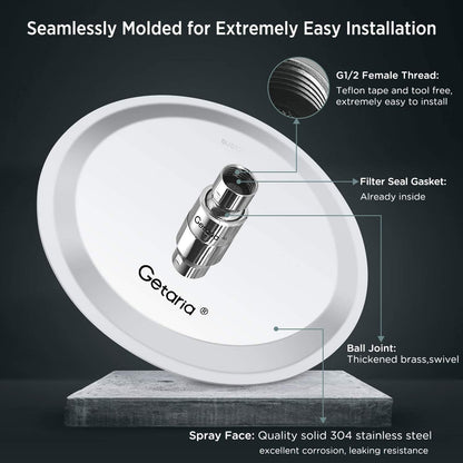 Rainfall Shower Head,8" Round Stainless Steel Rain Shower Heads with Anti-Limescale Nozzles Waterfall ShowerHead, Ultra-Thin Desigh Shower Rain Head with Adjustable Angles