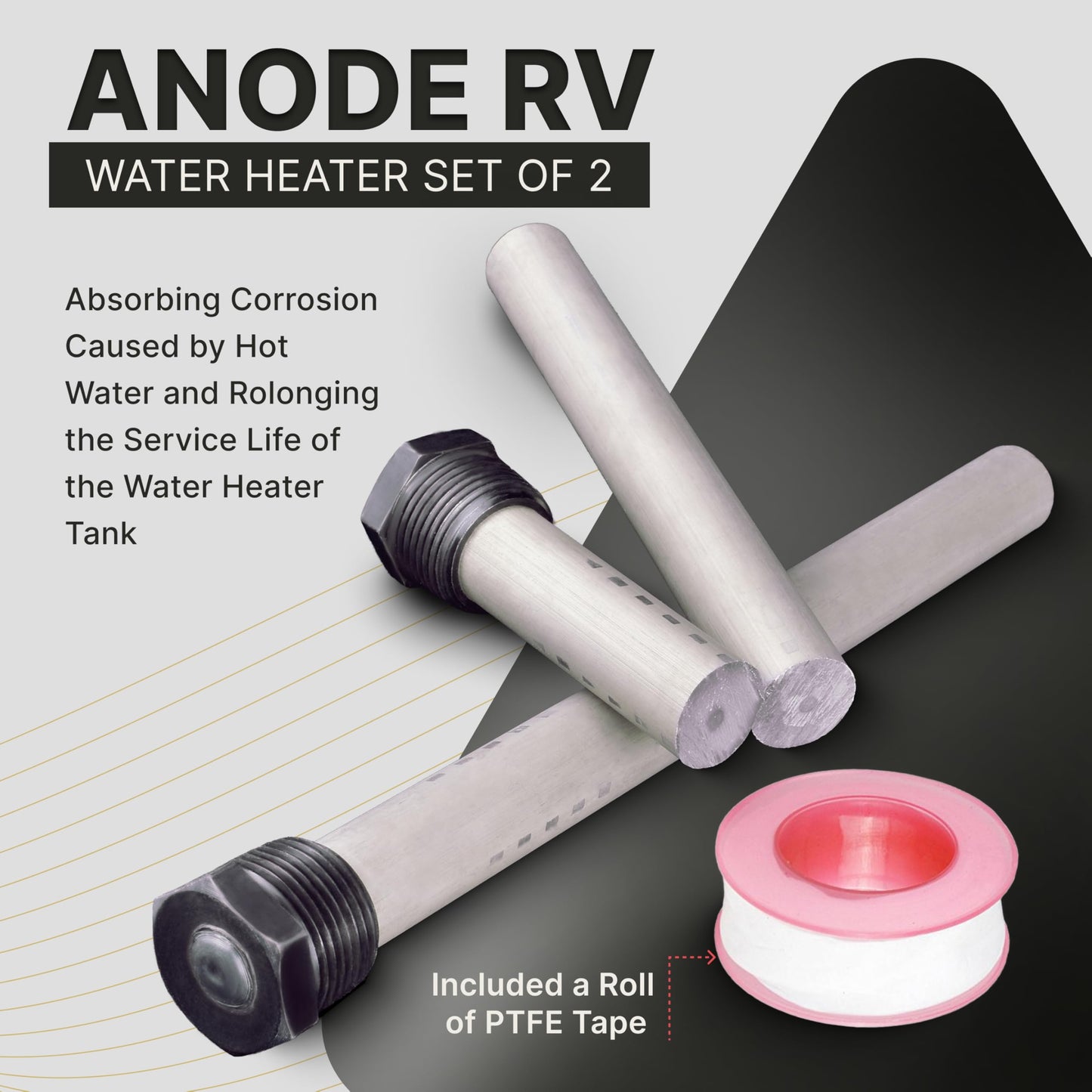 Anode RV Water Heater Set of 2 - Camper Anode Rod 3/4'' Thread - Magnesium Rod Compatible With Mor-Flo and Suburban Tanks