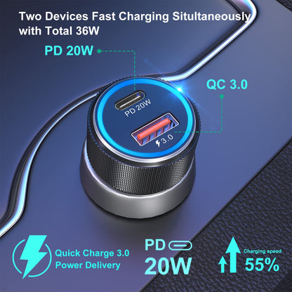 USB C Car Charger[5Pack], Bangfun 36W Dual Port 12V USB Car Charger PD&QC 3.0 Fast Charge Car Phone Charger Cigarette Lighter Adapter for iPhone 15 14 13 12 11 Pro Max,Samsung S24/A15/A53, Pixel 6 7