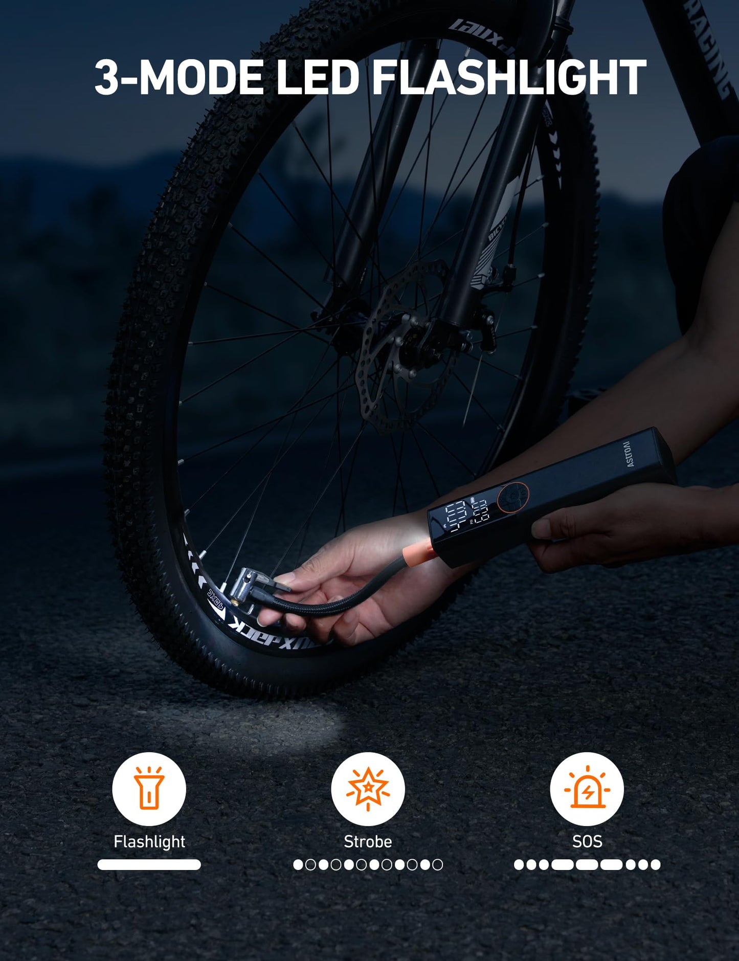 AstroAI L8 Electric Bike Pump, Portable Bicycle Tire Inflator with Pressure Gauge and Auto Shut-Off, 150 PSI Powerful Motor Mini Air Pump for Road, Mountain & E-Bike with Presta and Schrader Valves