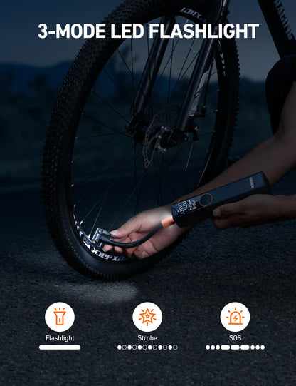 AstroAI L8 Electric Bike Pump, Portable Bicycle Tire Inflator with Pressure Gauge and Auto Shut-Off, 150 PSI Powerful Motor Mini Air Pump for Road, Mountain & E-Bike with Presta and Schrader Valves