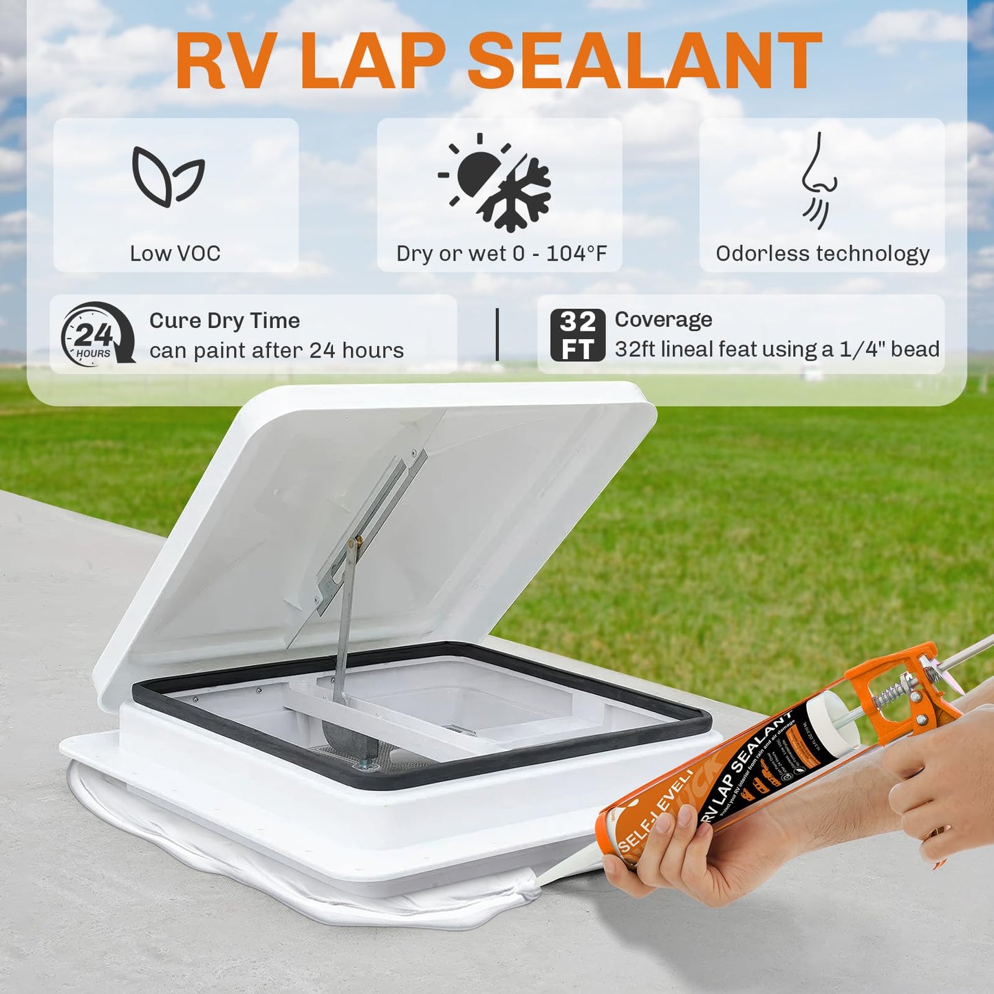 WELLUCK 2PC Self Leveling RV Roof Sealant Lap for RV Roofs, White Flexible Repair Caulking Rubber Epdm Sealant for Camper Motorhomes Trailers, Secure Odorless Waterproof & UV All Weather Adhesive