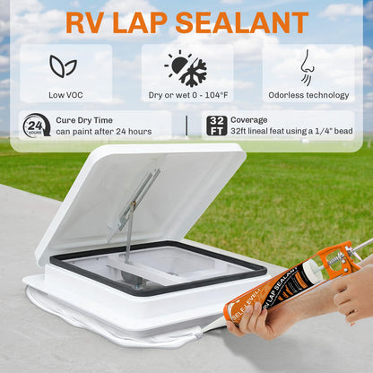WELLUCK 2PC Self Leveling RV Roof Sealant Lap for RV Roofs, White Flexible Repair Caulking Rubber Epdm Sealant for Camper Motorhomes Trailers, Secure Odorless Waterproof & UV All Weather Adhesive