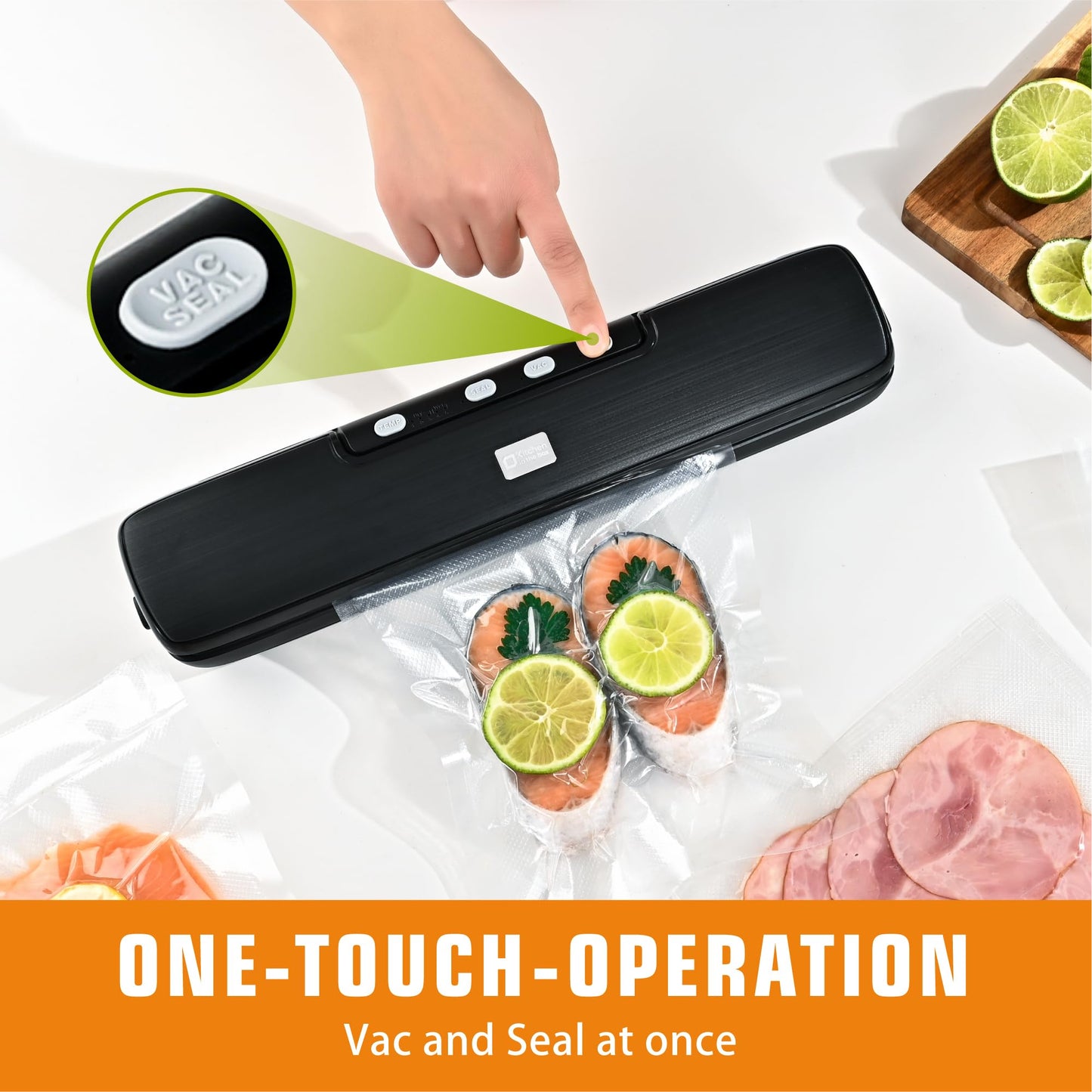 Vacuum Sealer Machine, Kitchen in the Box Campact Food Sealer, Dry/Moist Food Modes&5 Temperature Settigs, One-touch Sealer Machine with External Vacuum System, 15pcs Bags for Sous Vide, Black