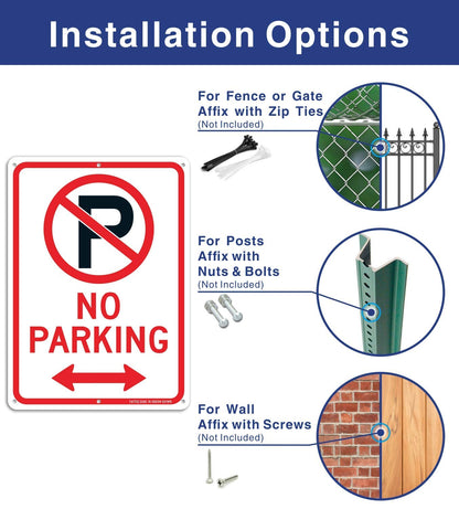 (4 Pack) No Parking Sign with Symbol with Arrows Sign, 10 x 7 Inches Reflective .40 Rust Free Aluminum, UV Protected, Weather Resistant, Waterproof, Durable Ink, Easy to Mount