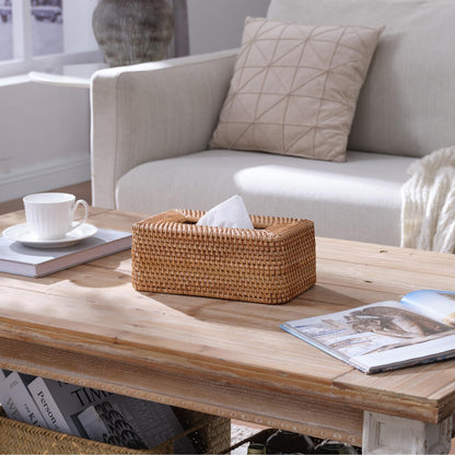 Rattan Tissue Box Cover, Rectanglar Hand Woven Wicker Tissue Holder, Boho Decorative Woven Facial Tissue Holder on Table and Bathroom, 26x15.5x10.5cm, Natural