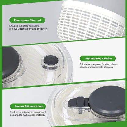 Salad Spinner - 3.6 Litre Non-Slip Vegetable & Fruit Washer/Dryer for Households, Easy-Clean Kitchen Gadget for Greens, Herbs & Vegetables
