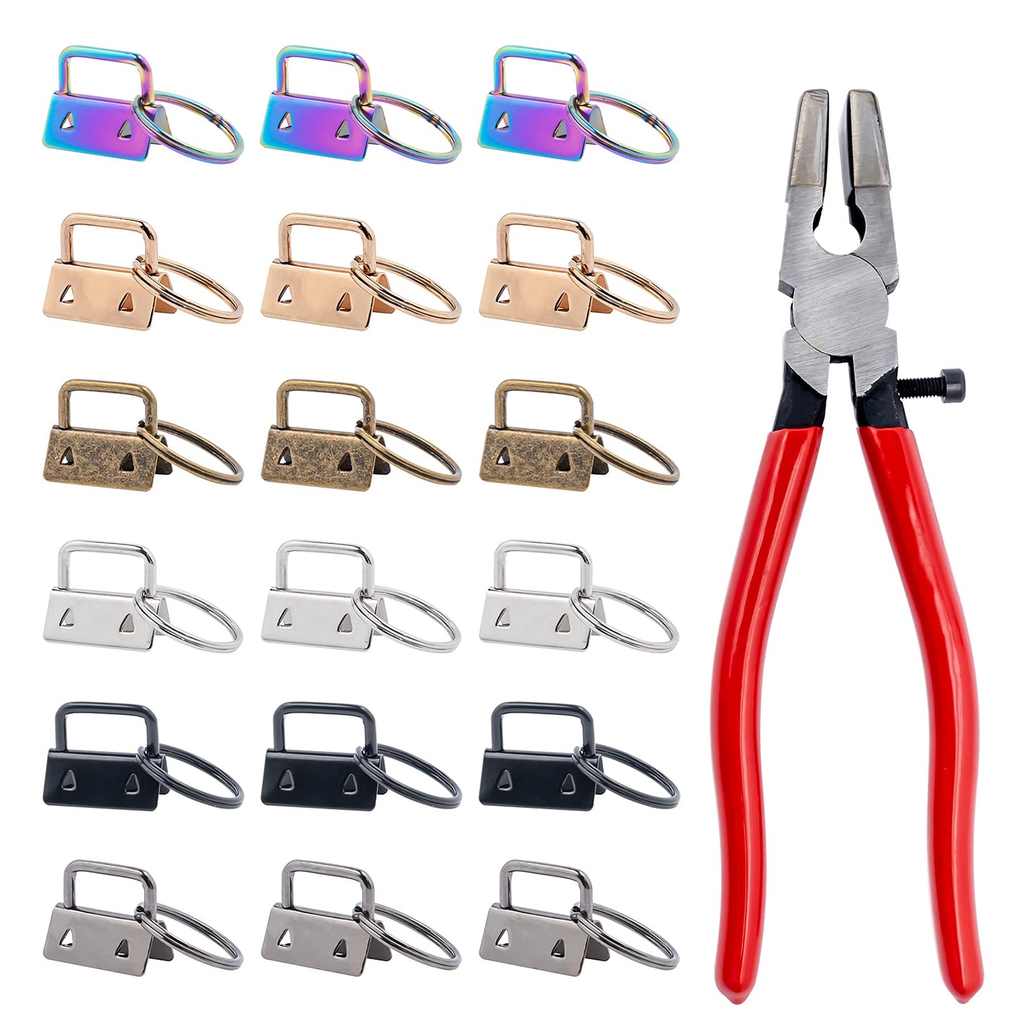 73 Sets 1" 25mm 6 Colors Keychain Fob Hardware and Pliers Tool Set, Lanyard Key Fob With Key Ring Wristlet Clamp Supplies