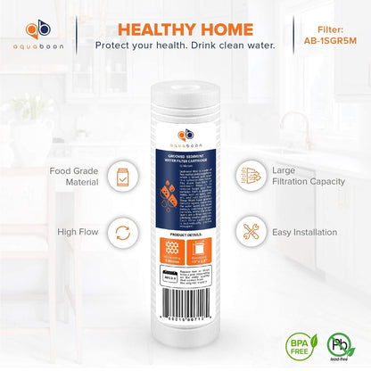 Aquaboon Whole House 5 Micron 10 x 2.5 PP Grooved Sediment Water Filter Cartridge Replacement Compatible with AP110, WHKF-GD05, CFS110, P5, 4-Pack