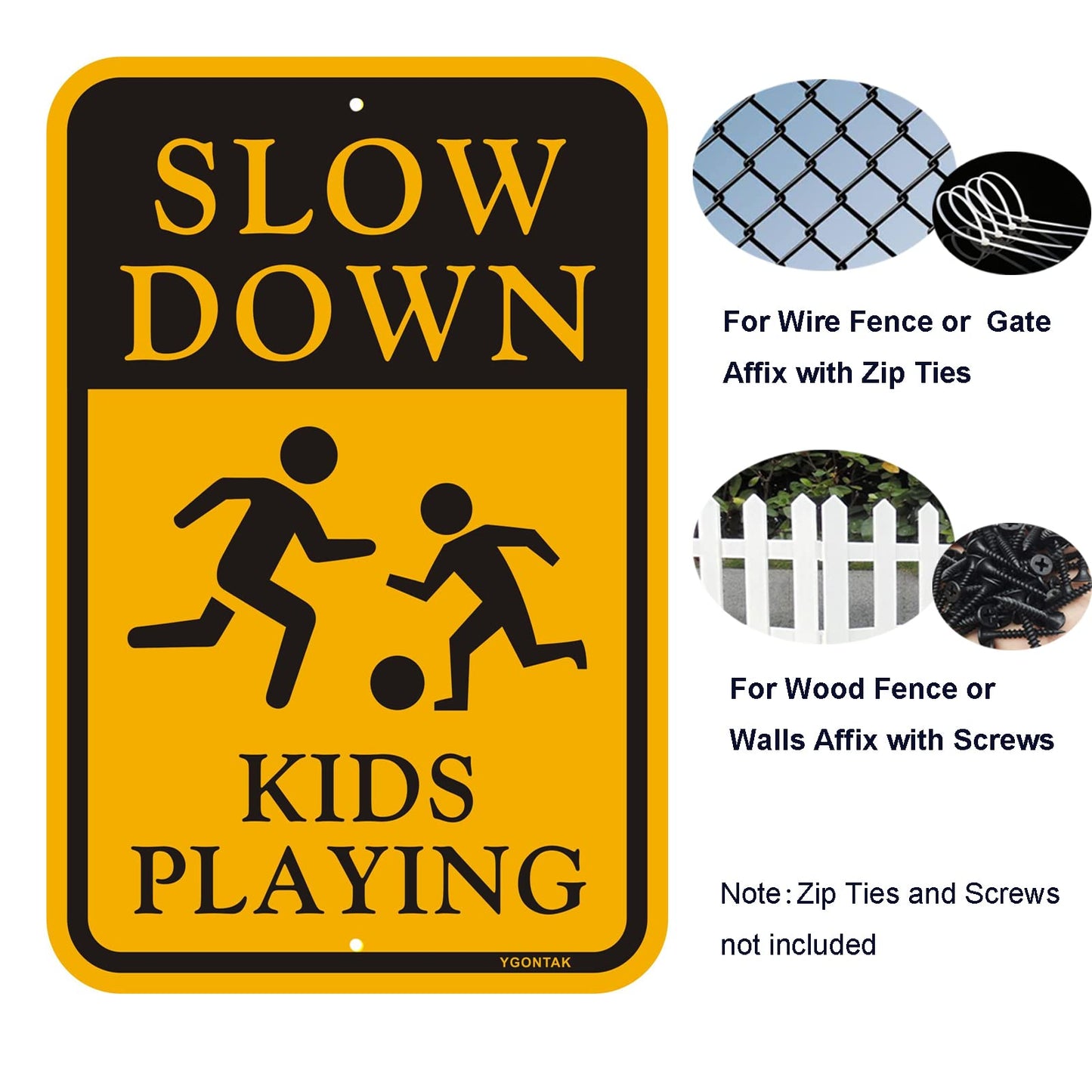 2Pack Slow Down Kids Playing Sign Slow Down Kids Children at Play Security Alert Road Sign 12x18 inch Reflective Aluminum Waterproof UV Protected Easy to Mount Warning Signs