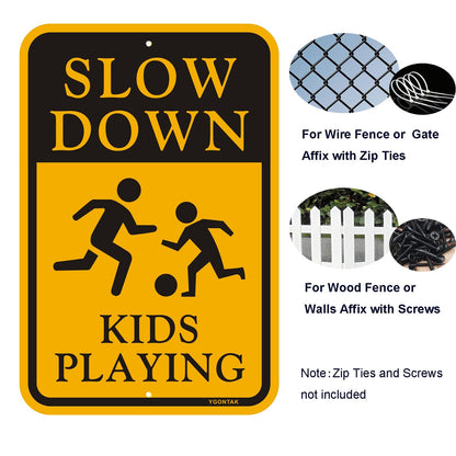 2Pack Slow Down Kids Playing Sign Slow Down Kids Children at Play Security Alert Road Sign 12x18 inch Reflective Aluminum Waterproof UV Protected Easy to Mount Warning Signs