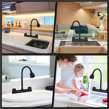 8 inches Apart RV Sink Faucet, Kitchen Faucet Replacement with Flexible 360 Degree Rotatable Sprayer for RV, Dual Function Sprayer, Campers, Motorhomes, Travel Trailers (Black)