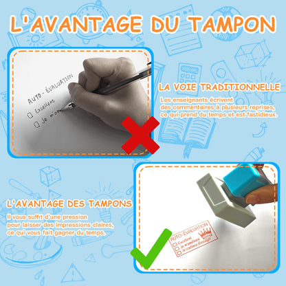 3 Etampe Enseignant en Francais Auto-Encreuses, Étampes Pré-Encrées pour l'Évaluation, Ensemble d'Étampes pour Cadeaux d'Enseignant, pour Scolaires Essentielles, Papeterie de Bureau Incontournable