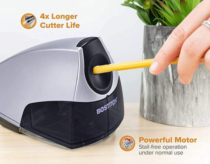 Bostitch Office Personal Electric Pencil Sharpener, Powerful Stall-Free Motor, High Capacity Shavings Tray, Black (EPS4-BLKSLV)