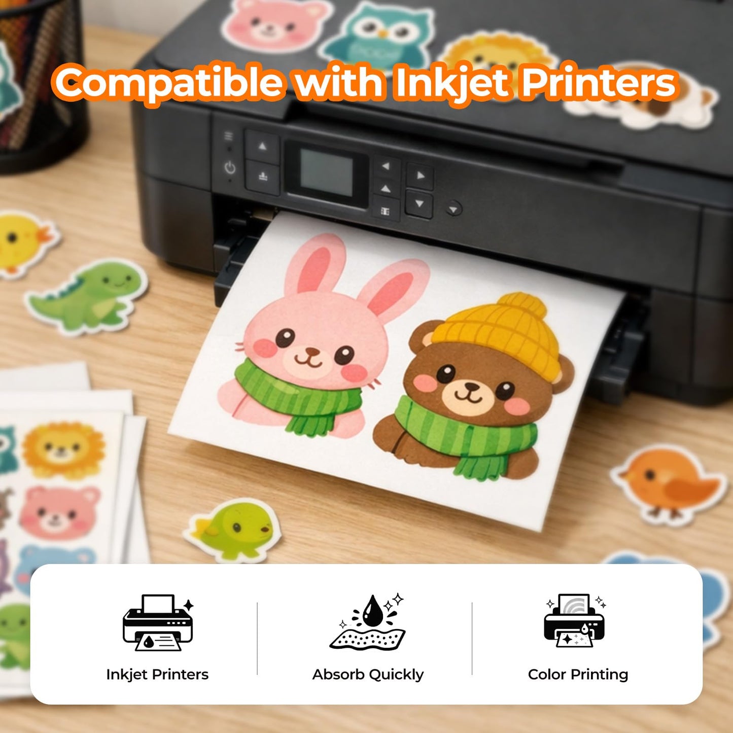 Printable Vinyl for Inkjet Printer - 55 Pack Matte White Printable Vinyl Sticker Paper Dries Quickly Vivid Colors, Holds Ink Well, Tear Resistant, Inkjet & Laser Printer by JANDJPACKAGING