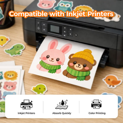 Printable Vinyl for Inkjet Printer - 55 Pack Matte White Printable Vinyl Sticker Paper Dries Quickly Vivid Colors, Holds Ink Well, Tear Resistant, Inkjet & Laser Printer by JANDJPACKAGING