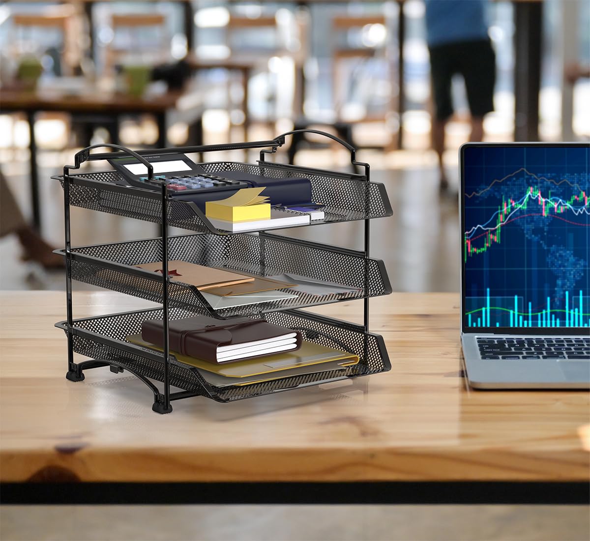 Simple Houseware 3 Tier Stackable and Sliding Document Letter Tray Organizer, Black