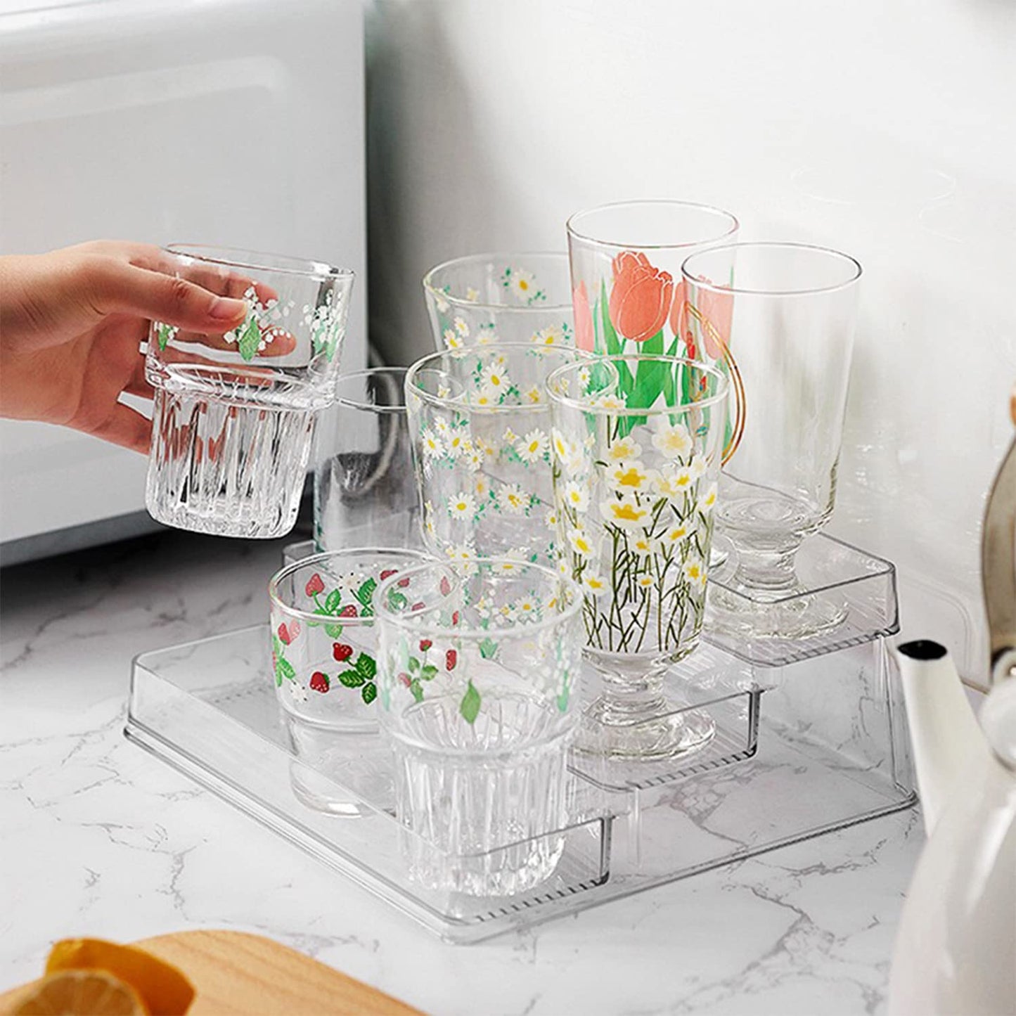 Zilphoba Acrylic Spice Rack, No Assembly Clear 3 Tier Condiment Bottle Shelf Vanity Organizer for Cabinet Kitchen Bathroom (1pcs)