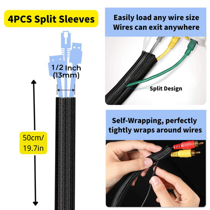 [313Pcs] Cable Management Kit, 67 Adhesive Cable Clips, Topavatop Desk Cord Organizer, 22 Reusable Cable Strap, 4 Cable Sleeve Split, 200 Nylon Cable Zip Ties with 20 Mounts for TV Office Home, Black