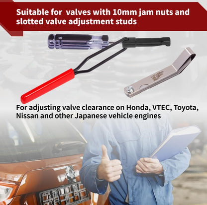 Relioky Valve Adjustment Tool for 10mm Jam Nut,with Angled Feeler Gauge, Slotted Valve Adjusting Stud,Valve Lash Adjustment Tool for Honda,Toyota,Nissan and Other Japanese Car Engines