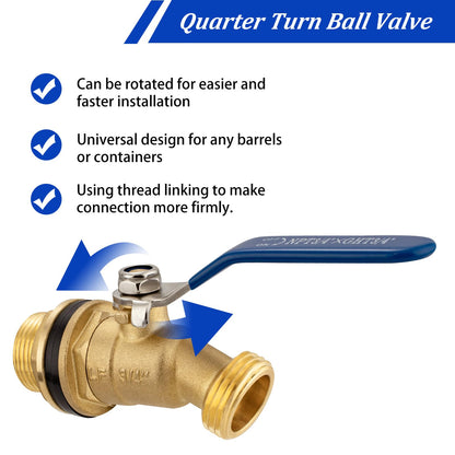 Brass Rain Barrel Spigot Kit 3/4" GHT Brass Water Container Rain Barrel Faucets Lead-Free Spigot for Garden Hose Thread Connection 55 Gallon Water Tank Faucet